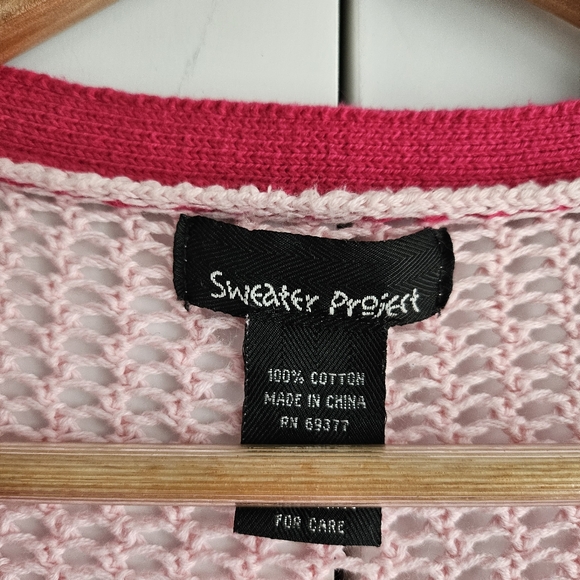 Women Cardigan Size L Pink Crochet Sweater Asymmetrical Long Sleeve Button-up - Picture 7 of 7